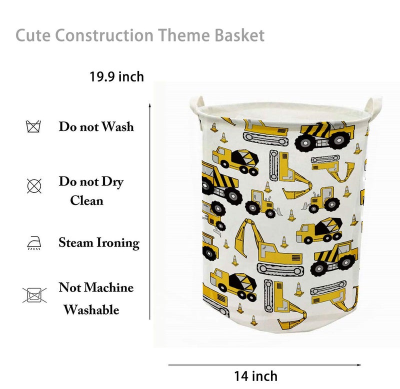 Runtoo 19.7" Large Sized Laundry Hamper Waterproof Foldable Canvas Construction Transports Theme Bucket Clothing Laundry Basket with Handles for Storage Bins Kids Room Home Organizer Nursery Storage - Image 2